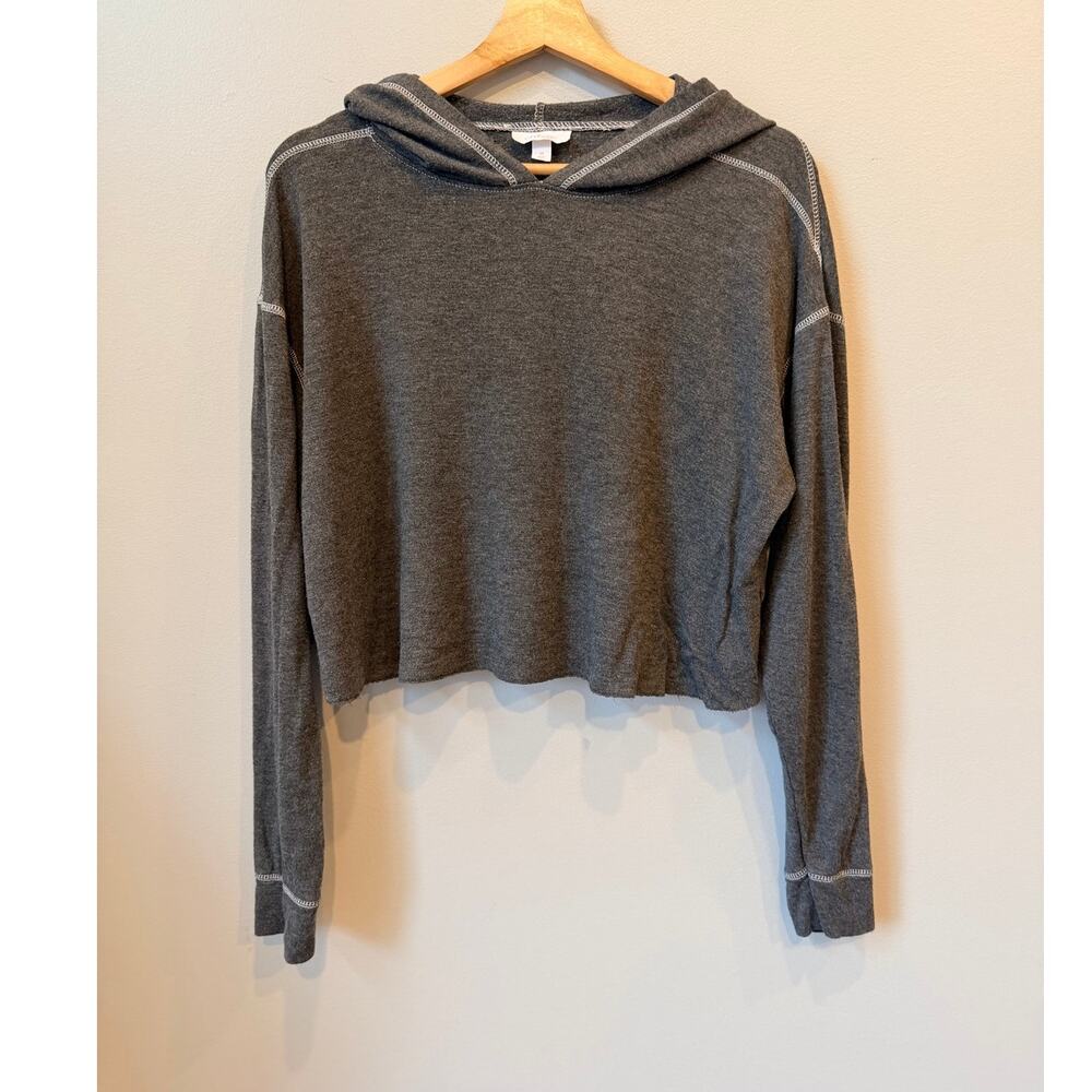 Colsie Cropped Raw Hemline Lounge Athleisure Hoodie Sweatshirt Gray Size M